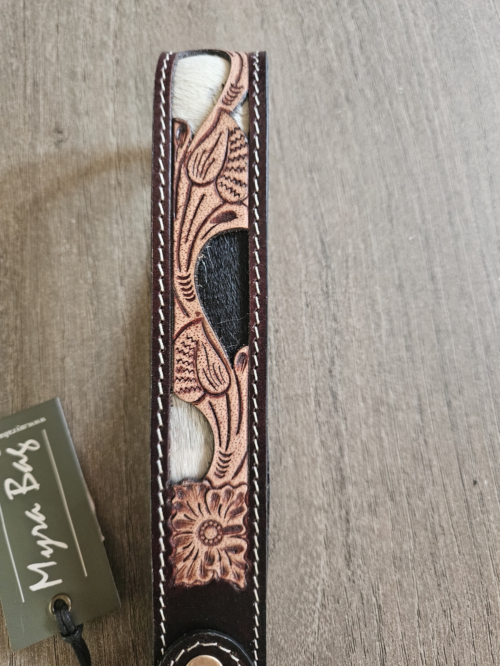 Myra Bag Floral Tooled Leather Wrist Strap - Brown, Tan, White, Black - Picture 4 of 4